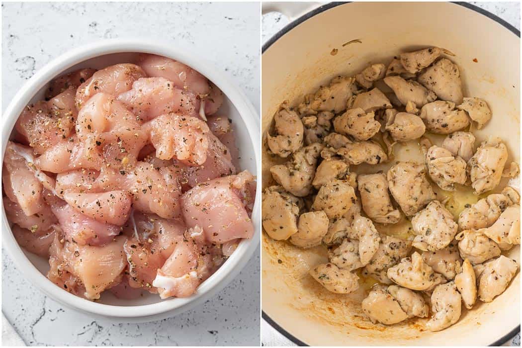 marinated chicken before and after cooking