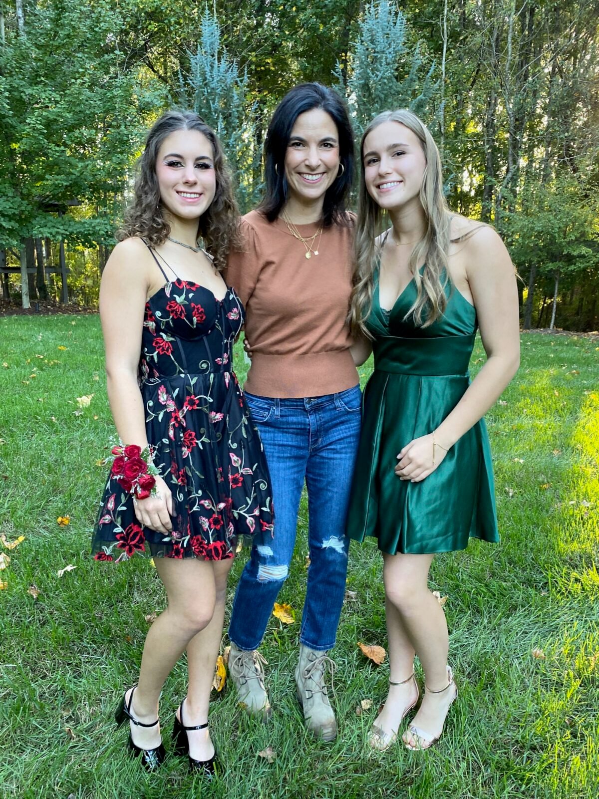 Lisa Leake and her two daughters before their high school homecoming party.