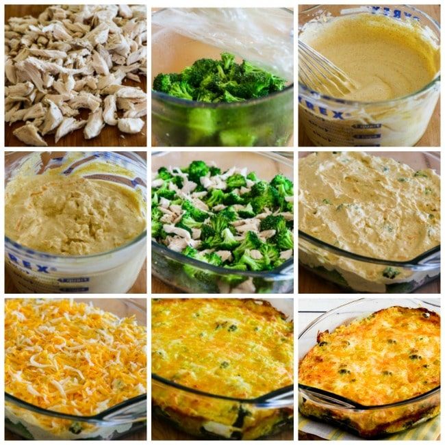 Cheesy Creamy Low-Carb Chicken Broccoli Curry Casserole process photos collage
