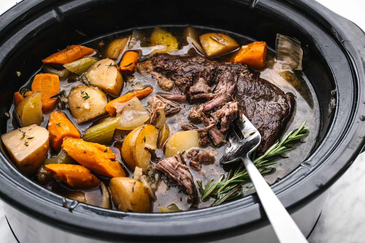 Slow cooker pot roast with a fork