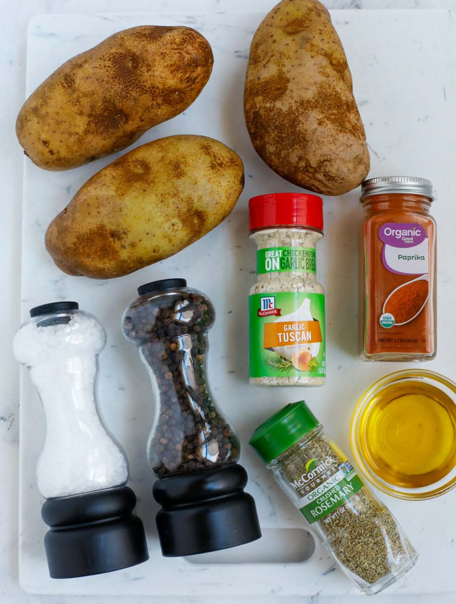 Ingredients needed to make crispy air fryer potatoes.