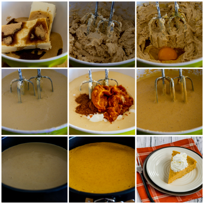 Sugar-Free Pumpkin Cheesecake Pie process shots collage