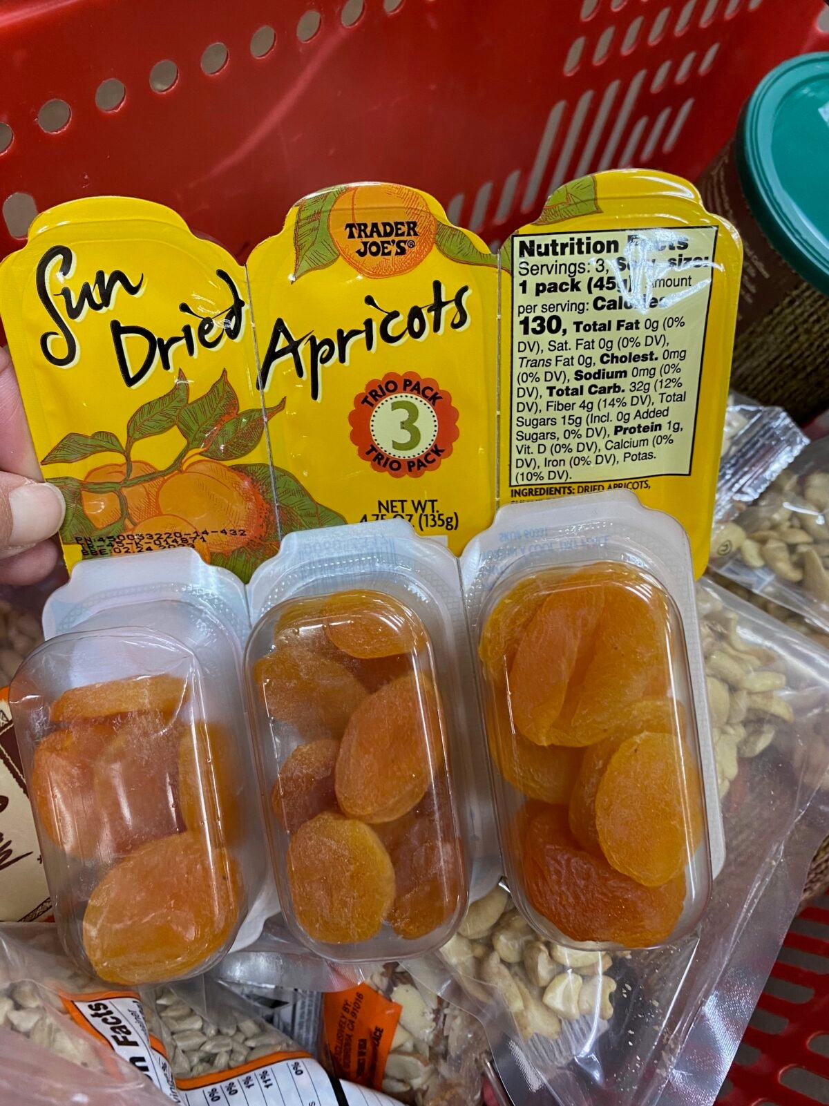 Packages of individually wrapped apricots from Trader Joe's