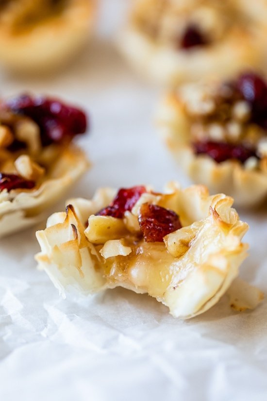 Skinny Baked Brie Phyllo Cups with Craisins and Walnuts | Less Meat ...