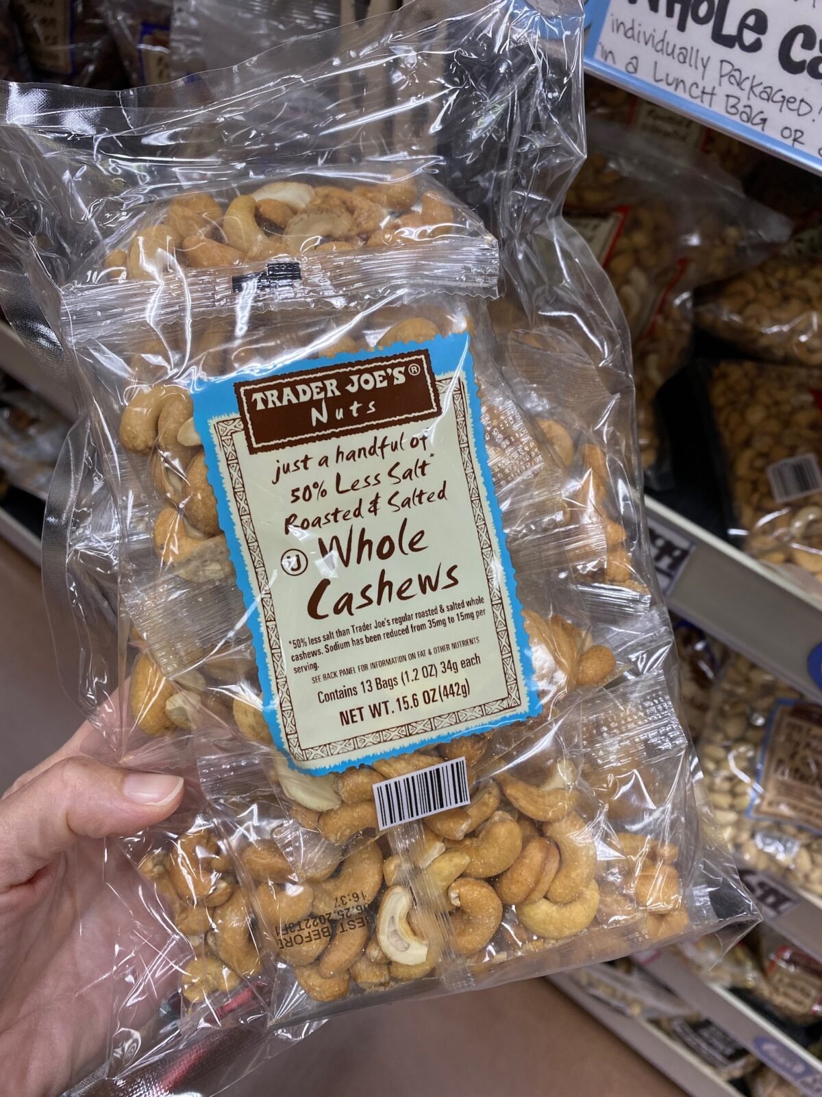 Bag of whole cashews from Trader Joe's