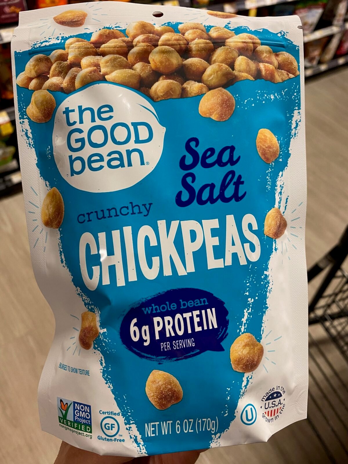 Bag of Crunch Seal Salt Chickpeas healthy snack