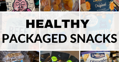 Collage of proceeding healthy store-bought snacks.