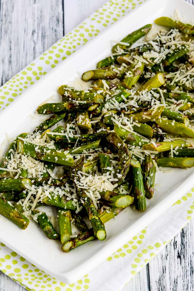Easy Low-Carb Air Fryer Asparagus with Lemon and Parmesan found on KalynsKitchen.com