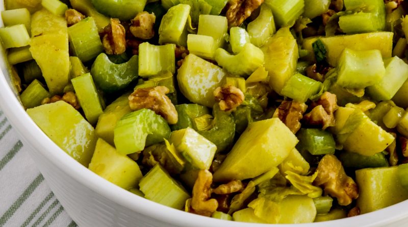 close-up shot of Green Apple Salad shown in serving bowl