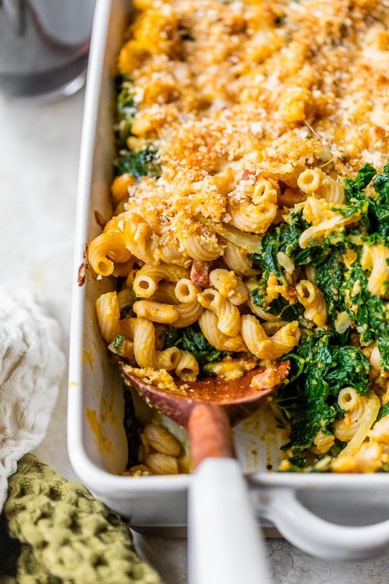 Pumpkin Pasta with White Beans andKale